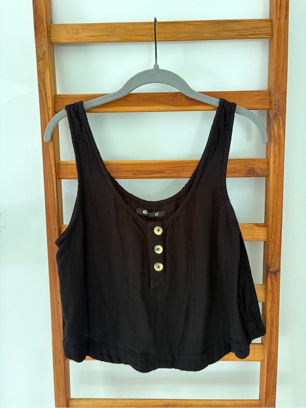 Rip Curl Black Button-Front Scoop Tank